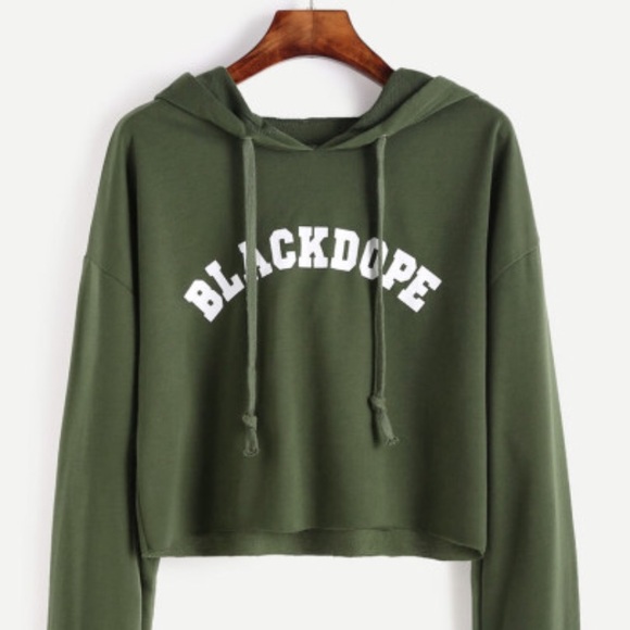Olive Green crop top hoodie - Picture 1 of 2